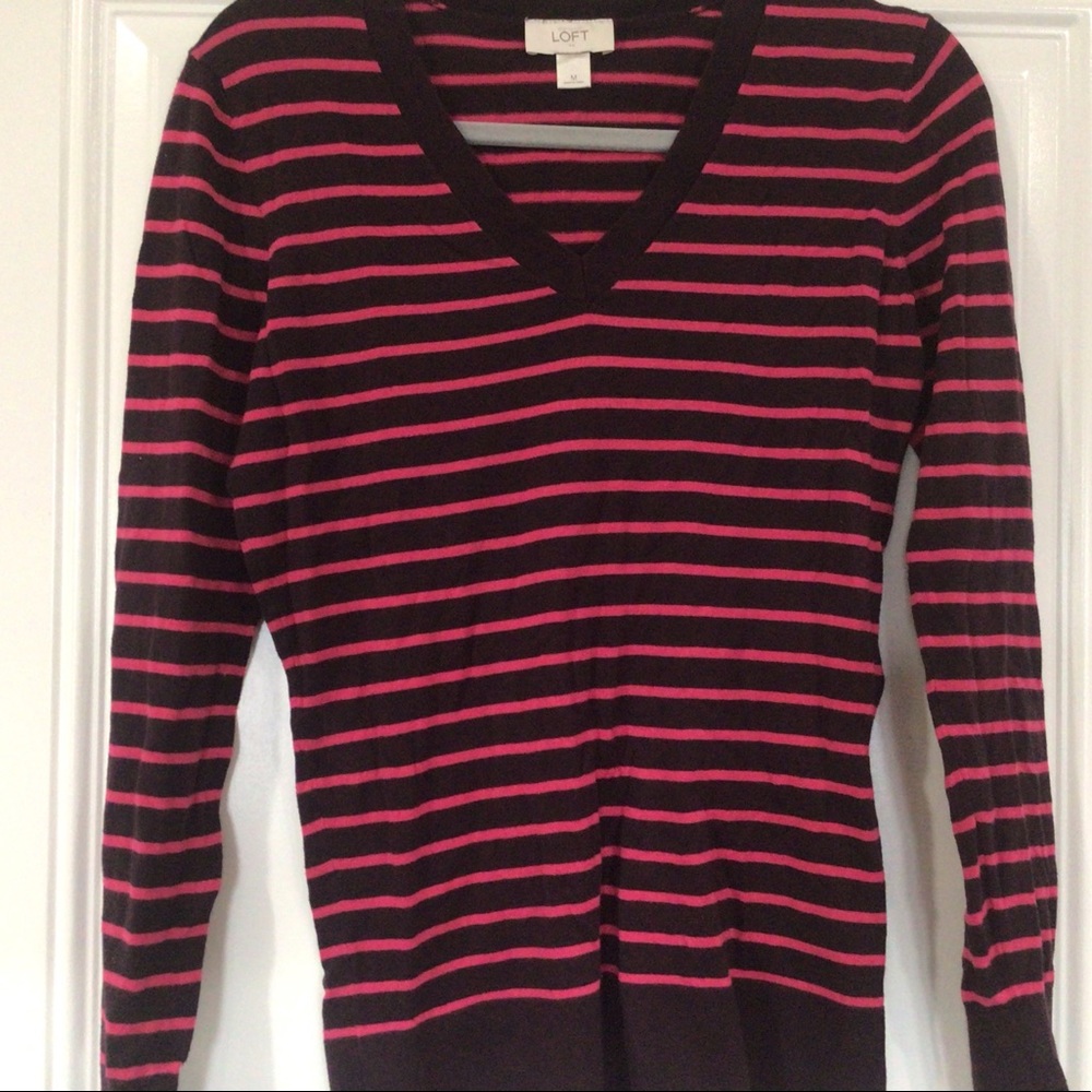 LOFT Fuschia Brown Striped Sweater- Medium